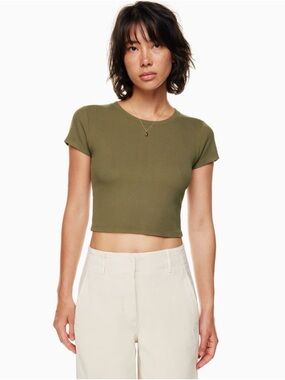 Zara Ribbed Crop Top | S | Olive